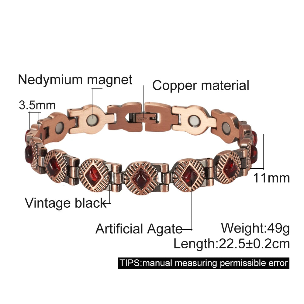 Vinterly Magnetic Bracelets Pure Copper Blue Brown Stone 22.5cm Vintage Health Energy High Magnet Jewelry Benefits Chain Links