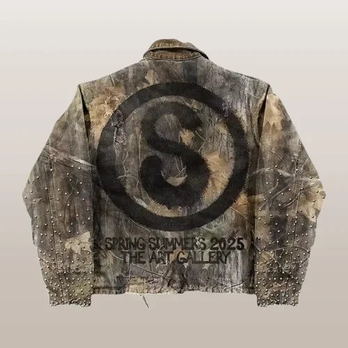 Y2K Retro Camouflage Leaf Jacket for Men and Women Harajuku Hip Hop Style Oversized Casual Coat Letter Cool Streetwear Outerwear
