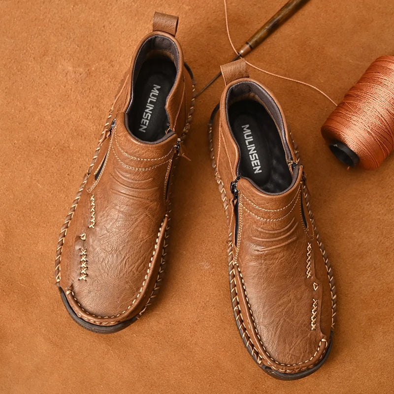 Men's Shoes Genuine Leather Luxury Slip on Shoe Handmade Ankle Boots Comfortable Timeless Winter Fashion Mid Cut Handmade Zipper Shoes
