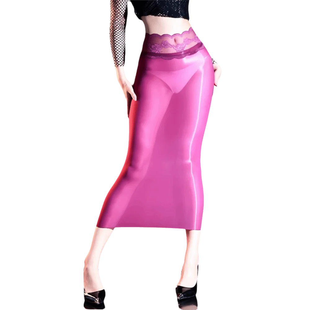 5D Ultrathin Hip Pencil Skirts Elastic Lift Butt Oil Glossy Shiny Bodycon Dresses Sheer High Lace Waist Sheer Wrap Skirts Women