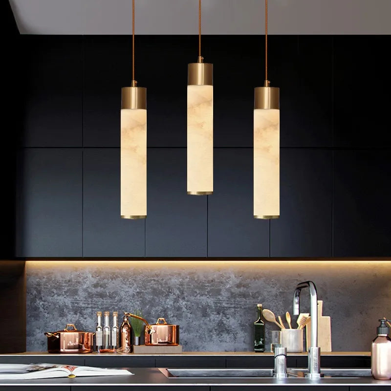 Modern Copper Light Luxury Pendant Lamp Marble Bedside Bedroom Hotel Dining Room Kitchen Stone Hallway Hanging Lighting Led