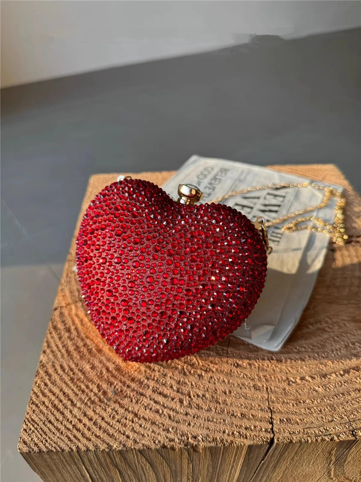 Luxury Diamond Inlay Heart Shape Crystal Clutch Purse Stones Evening Wedding Party Shoulder Bags Handle Rhinestone Mini Handbags