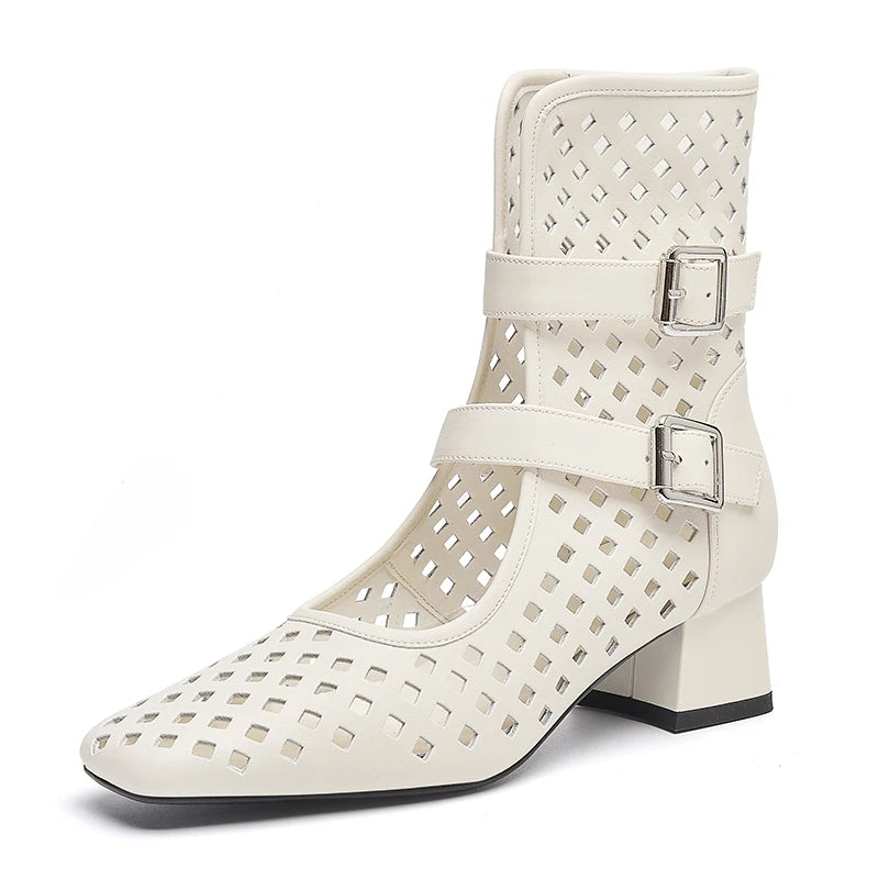 Sexy Brand Luxury Gold Gladiator Sandals Platform Beige Summer Mesh Grid Ankle Boots Roman Sandals For Woman Genuine Leather