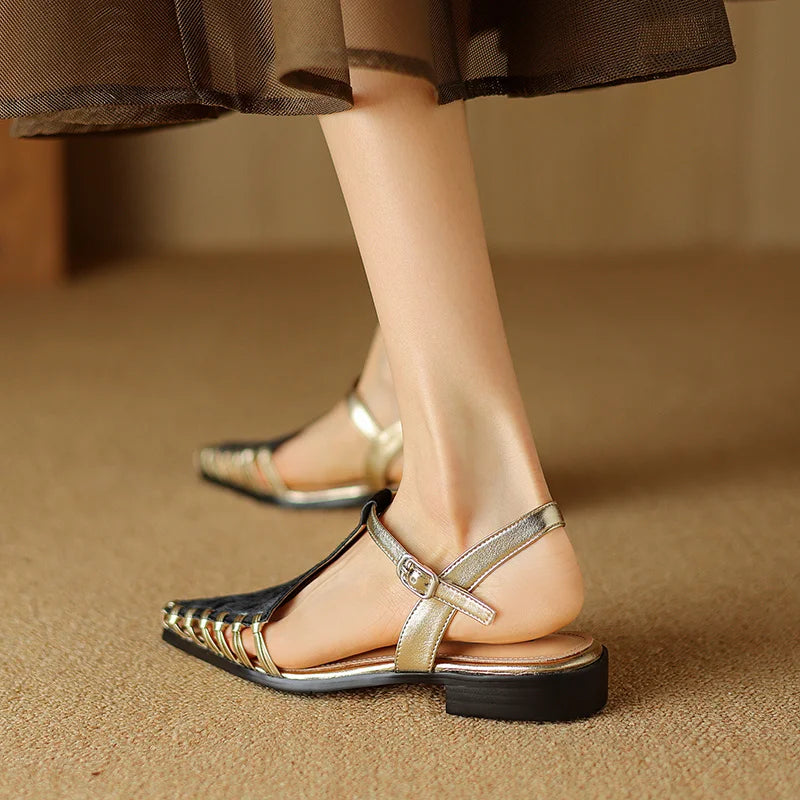 Fashion Horsehair t-strap women's Sandals Covered Toe Low Heels Female Summer Sandals Ladies Casual Sandals Walk