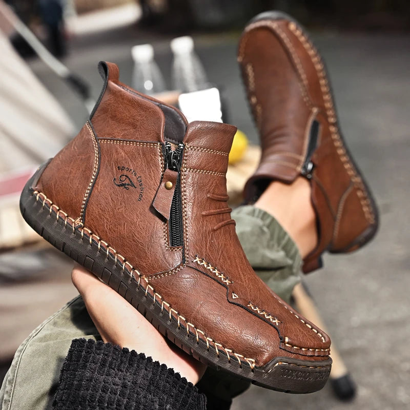 Men's Shoes Genuine Leather Luxury Slip on Shoe Handmade Ankle Boots Comfortable Timeless Winter Fashion Mid Cut Handmade Zipper Shoes