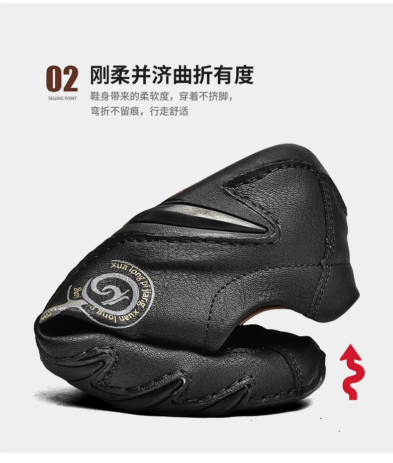 Men's slippers flat bottomed beach breathable genuine leather business casual non slip lightweight hollow out outdoors sandals