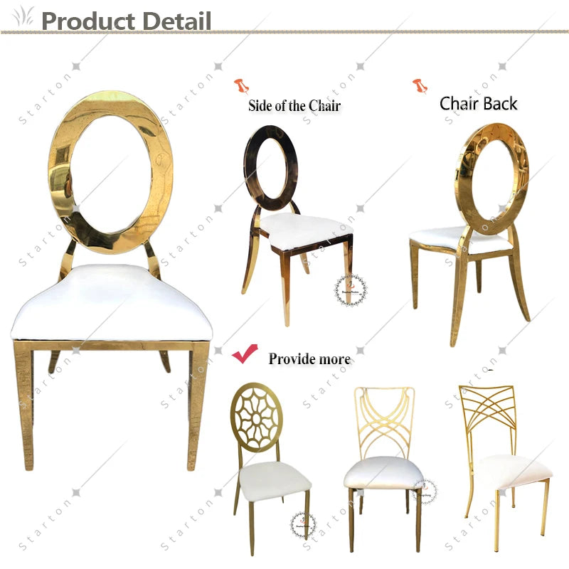 Fashion Design Armrest Gold Stainless Steel Dining Throne Chair for Wedding Bride and Groom