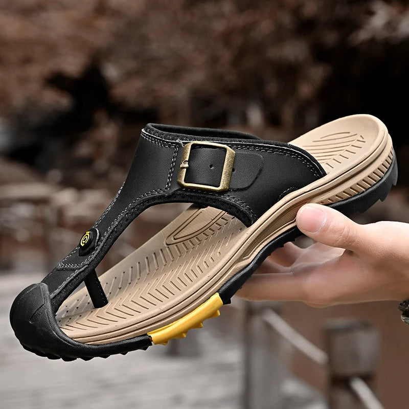 Genuine Leather Sandals Men Breathable Summer Shoes Man Waterproof Outdoor Men Sandals Antiskid Beach Sandals Footwear
