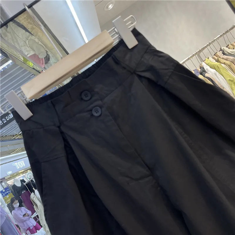 Limiguyue Street Wear Loose Cotton Harem Pants Women Spring Summer Trousers Elastic Wiast Ankle-Length Pants Two Button E392