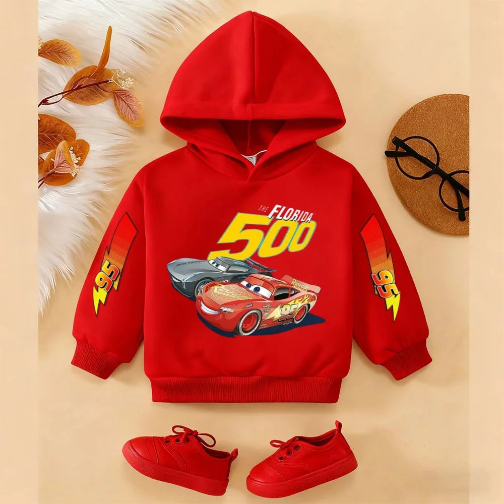 Girls and Boys Classic Anime Car Story Children's Spring and Autumn Fashion Hoodie, 3-14Y Boys and Girls Hoodie
