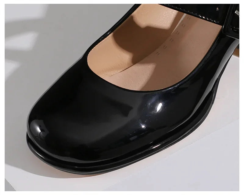 Spring Autumn Women Platform Mary Janes High Thick Heel Orange Red Patent Leather Dress Office Lady Round Toe Buckle Strap Pumps