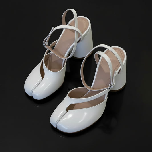 2025 New Fashion Patent Leather Cross Strap Tabi Women Sandals Summer Slingbacks Split toe Thick High heels Chunky Shoes Sandals