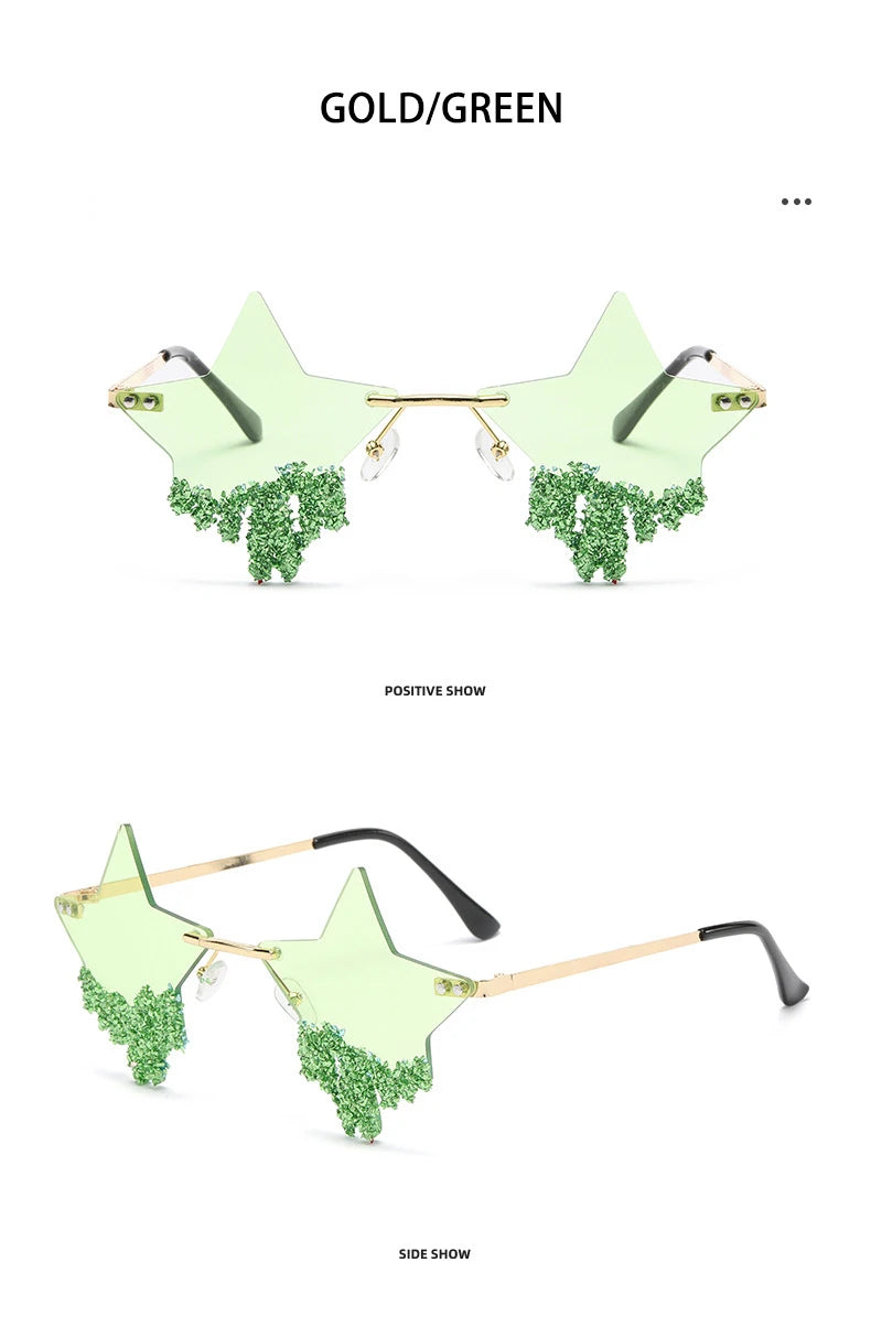 Shiny Luxury Diamonds Sunglasses Women Men Trends Punk Rimless Sun Glasses Female Personality Rhinestone Eyewear Shades UV400