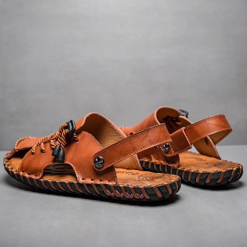 Fashion Mens Sandals Genuine Leather Summer Beach Slippers Male Non-Slip Soft Comfortable Outdoor Shoes High Quality Man Sandals