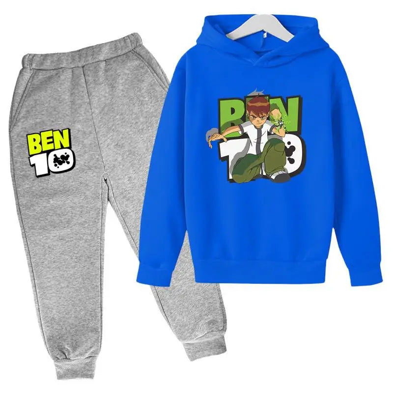 Ben Tennyson 10 Kids Spring Autumn 2pcs Cartoon Print Casual Hoodie+Pants Tracksuits 2-13 Years Boys Girls Outfits Children Sets
