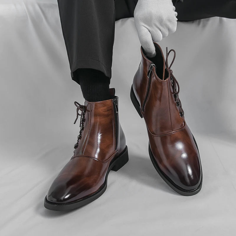 Autumn New Men's Pointed Side Zipper Comfortable High Top Boots Fashionable Brand Men Business Banquet Personalized Short Boots