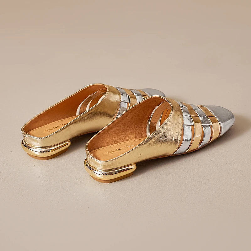 Dilalula 2025 Genuine Leather Braided Slippers Women Mixed Color Covered Toe Low Heels Casual Slides Ladies Summer Weave Mules