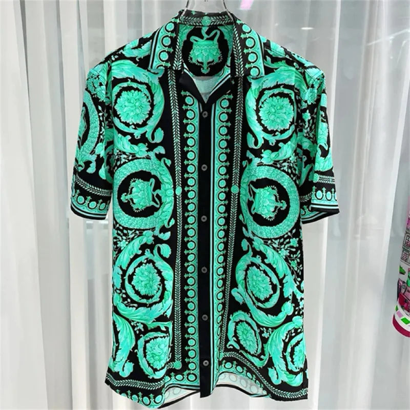 2025 Spring and Summer New Fashion Digital Printing Men's Short Sleeve Shirt High Quality Comfortable Lightweight Fabric