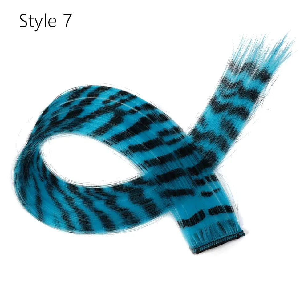 Stripe Printed Clip in Hair Extensions Synthetic Straight Hair Highlights Colorful 18 Inches Wig Hairpieces for Daily Use Party