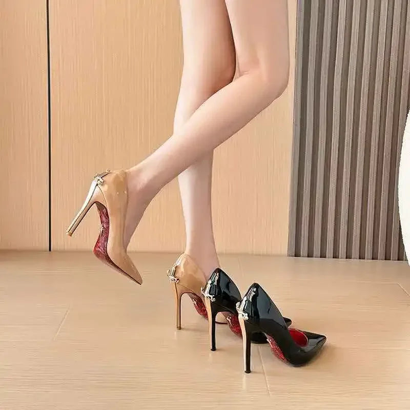 8CM Fashion Womens High Heel High Quality Metal Scepter Stiletto Pointed Leather Women Shoes Premium Single Shoes for Women