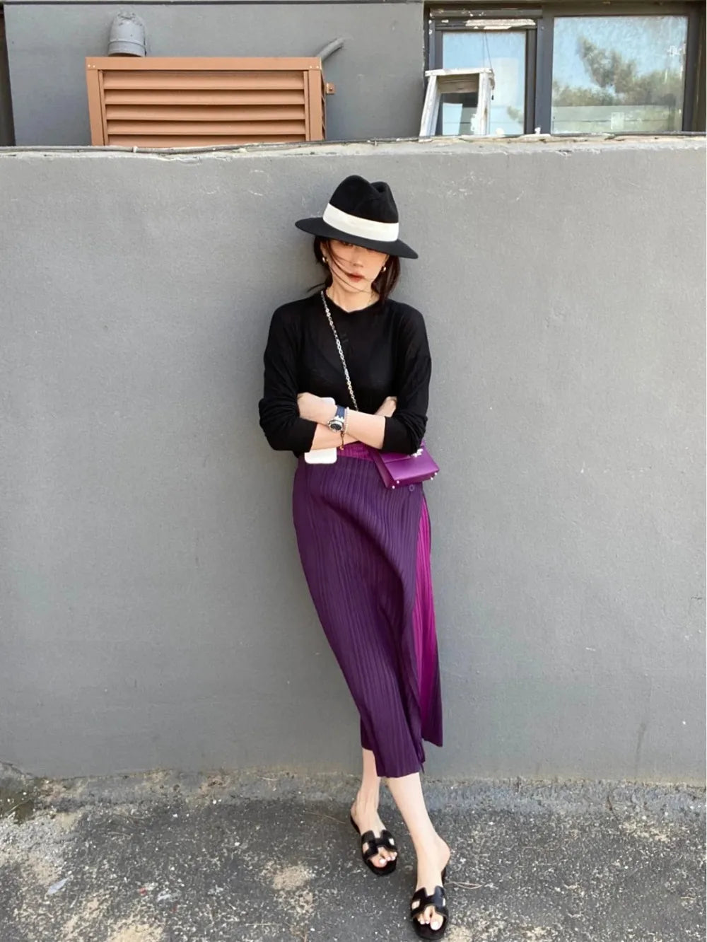 Miyake Pleated Skirt High Waist One Button Stitching Long Asymmetrical Skirt Two Piece Straight Korea Fashion Aesthetic Clothes