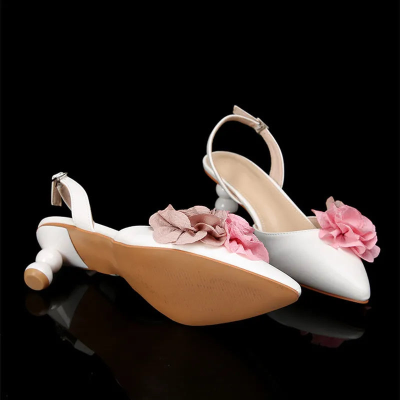Fashion Flowers Mixed-colors Slingbacks Women Pumps Elegant Pointed toe 5cm High heels Spring Summer Gilrs Party Banquet Shoes