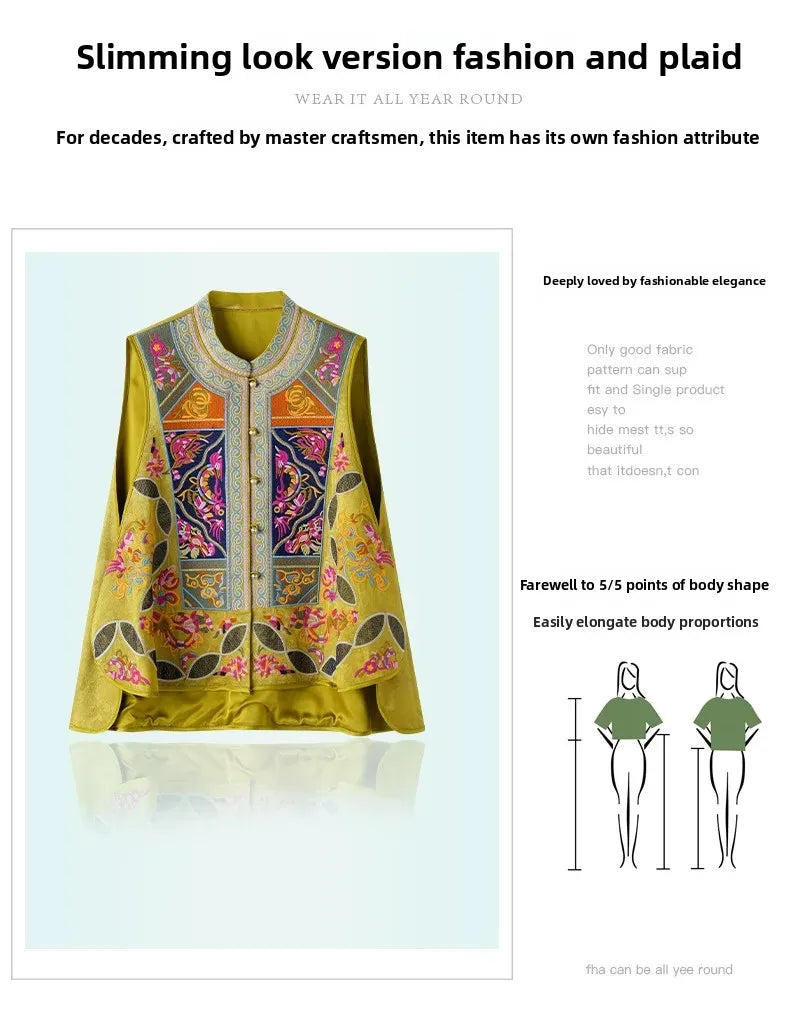 Yellow Heavyweight New Chinese Style Embroidered Women's Vest Fashionable Unique Outerwear Jacket Short Coat from Mainland China