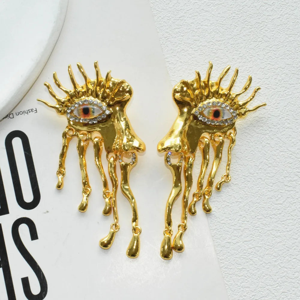 High Quality Metal Golden Plated Eyes Dangle Earrings For Women Jewelry New Arrival Fashion Exaggerated Lady Ears' Accessories