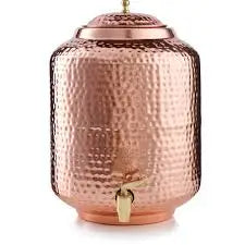 Ayurvedic Pure copper water dispenser container pot with 2 glass rollers - 6.5 liters (brown) - set of 3 pieces