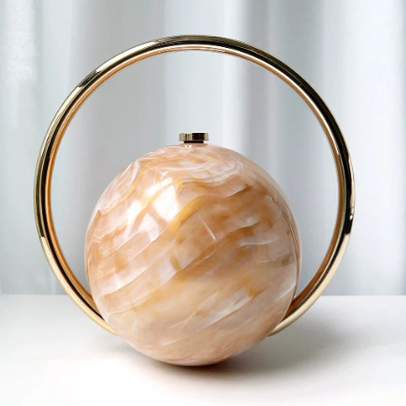 Fashion Bride Pearl White Round Metal Gold Women Luxury Evening Banquet Clutch Bag Wedding Purse Party Crossbody Day Handbag