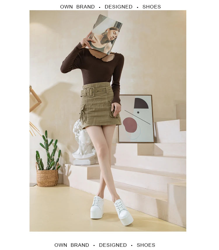 12cm Genuine Leather Platform Wedge Chunky Sneaker Hidden Heels Casual Breathable New Spring Autumn High Brand Vulcanize Shoes