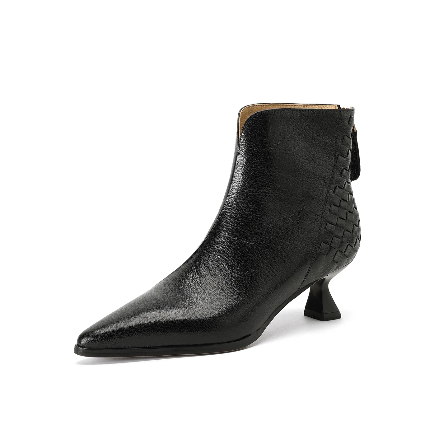 Elegant Sheepskin Leather Retro Ankle Boots Women Pointy Toe Med Thin Heels Office Lady Braided Boots Party