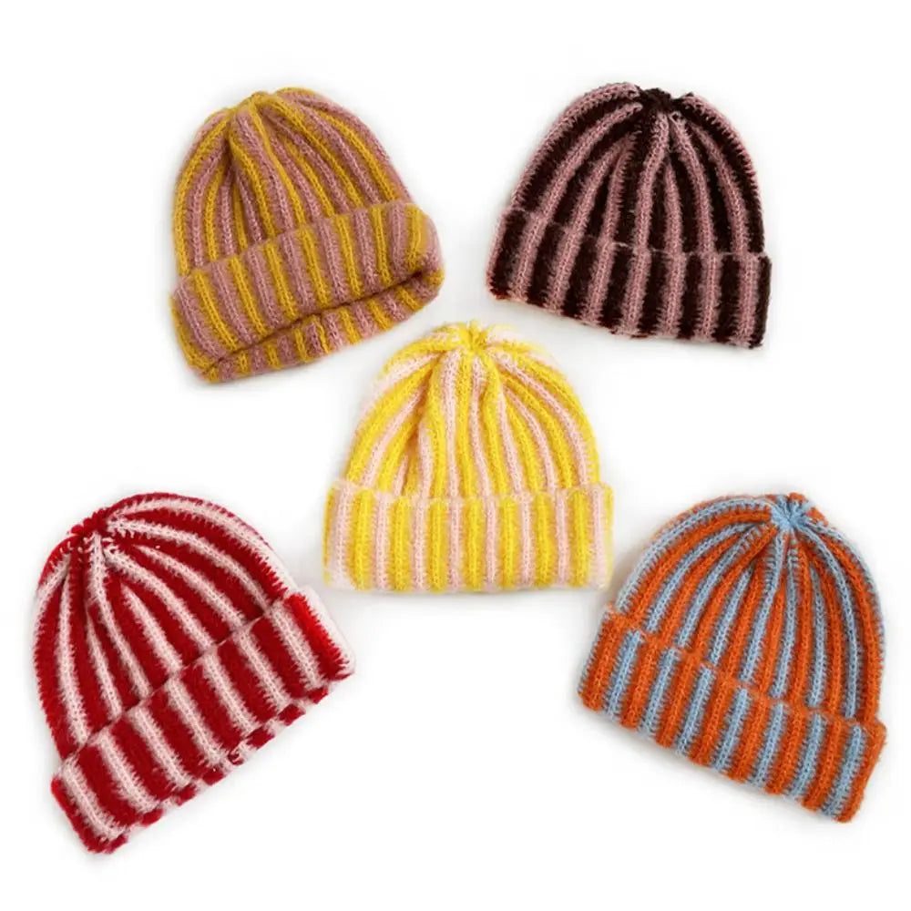New Striped Knitted Beanie Cap Windproof Flanged Design Knitted Hat Pullover Outdoor Cycling Cold Proof Warm Hat Autumn Winter