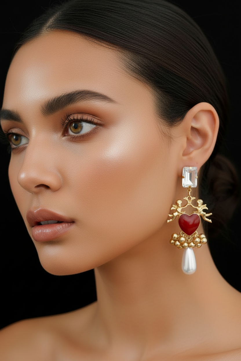 Vintage Silver Needle Drop Oil Love Earrings for Women Vintage Light Luxury Beads Tassel Drop Earring Luxury Designer Jewelry