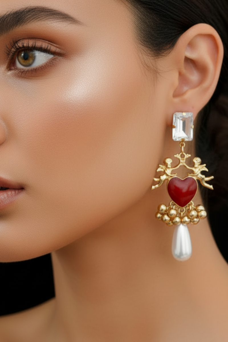 Vintage Silver Needle Drop Oil Love Earrings for Women Vintage Light Luxury Beads Tassel Drop Earring Luxury Designer Jewelry