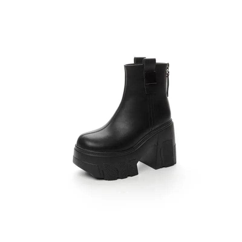 Fujin 11cm New Microfiber Leather Women High Increase Casual Ankle Boots Platform Wedge Pumps Heels White Shoes Winter Shoes