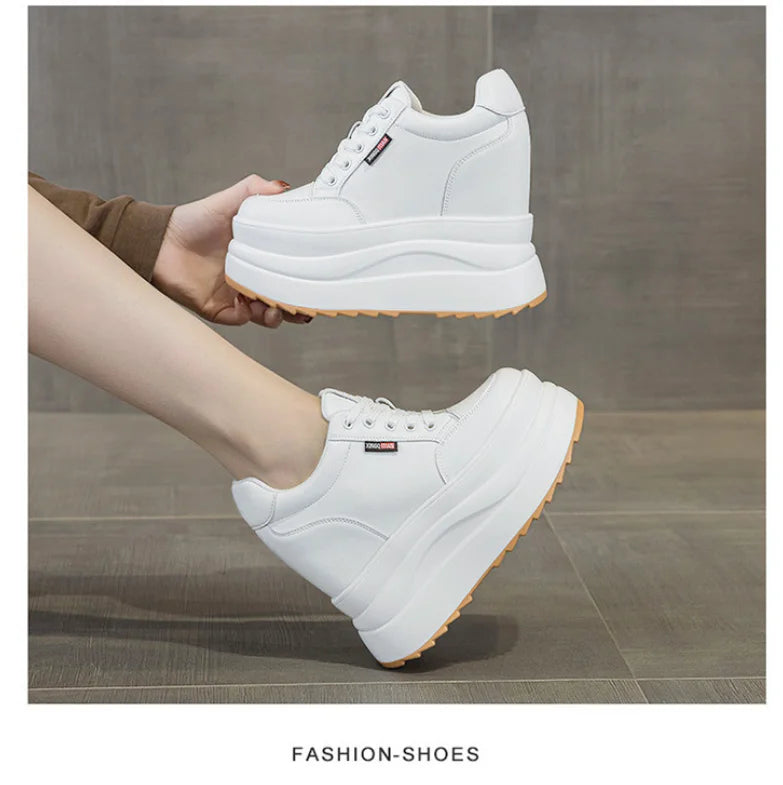 13cm Microfiber Leather Women Casual Shoes Chunky Sneakers Platform Wedge Heel Women Leisure Shoes Fall pring  Sneaker Women