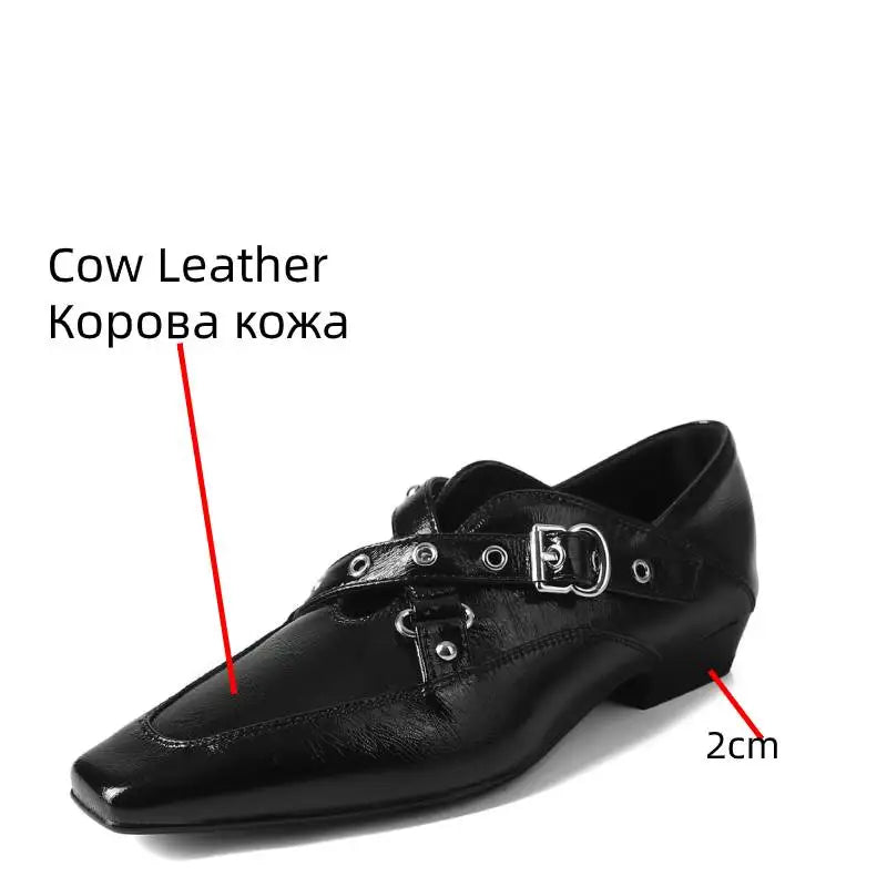 Women Pumps Shoes Low Heels Square Toe leather Pumps Ladies Casual leather Shoes Walk