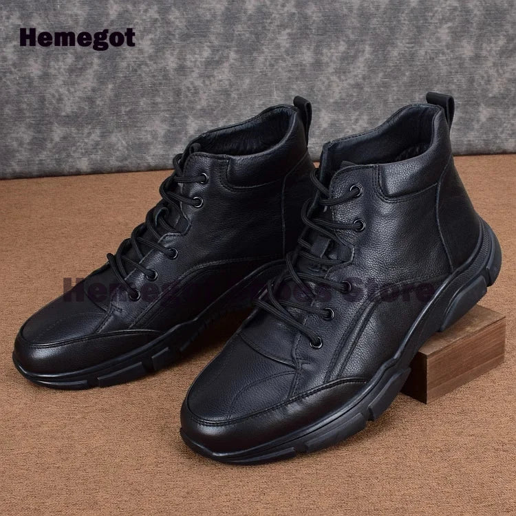 Men's Winter Warm High Top Leather Shoes Black Leather Casual Business Plus Plush Thick Soled Men's Cotton Shoes Males Shoes