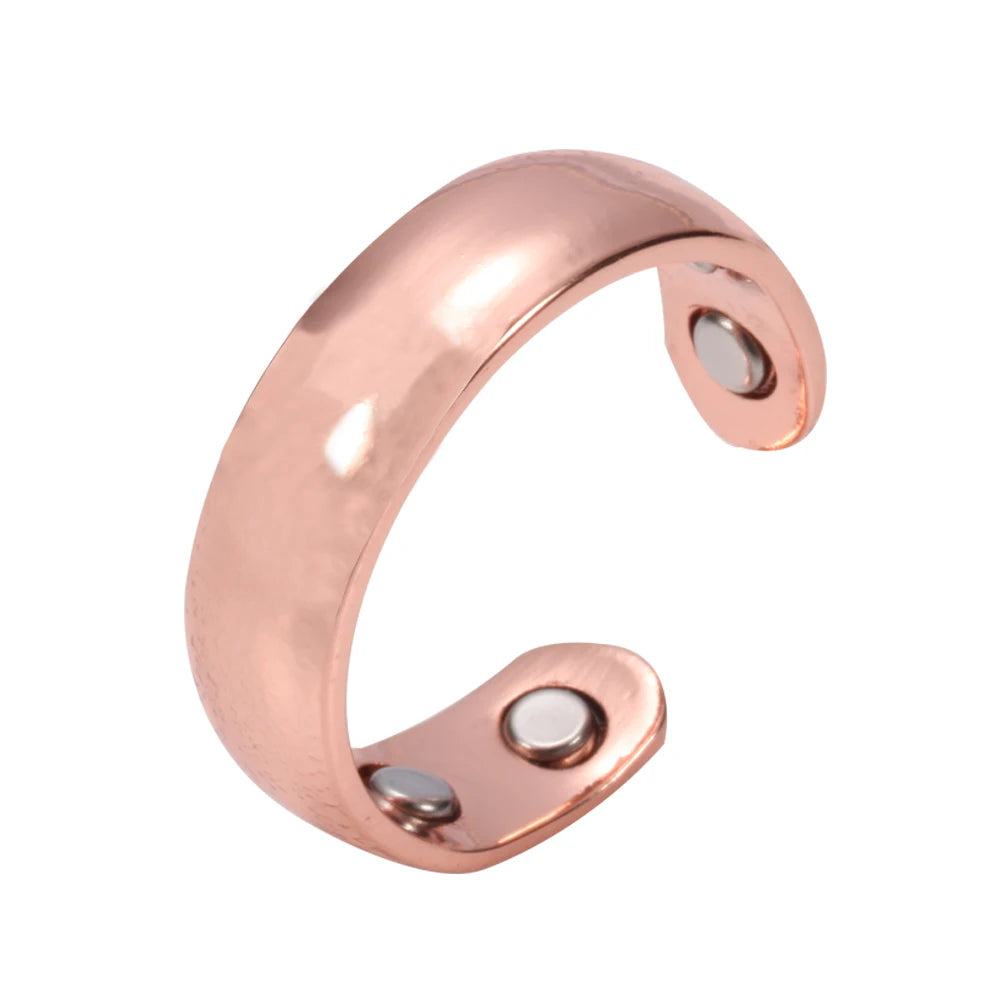 Vinterly Pure Copper Magnetic Rings 6mm Shiny Health Energy Copper Cuff Finger Adjustable Jewelry High Magnet Resizable Metal