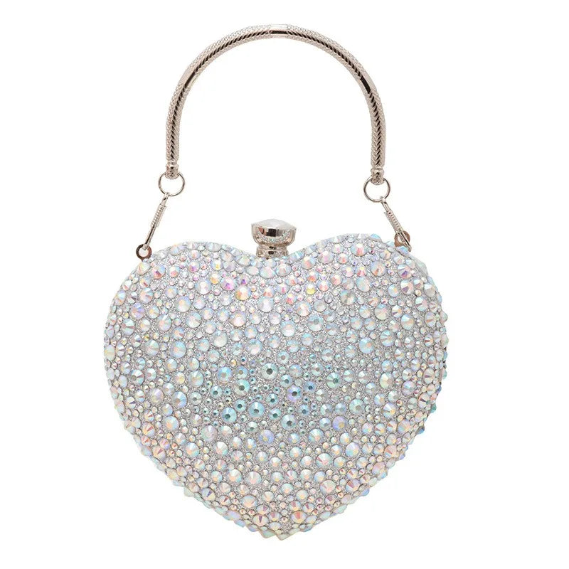 Luxury Diamond Inlay Heart Shape Crystal Clutch Purse Stones Evening Wedding Party Shoulder Bags Handle Rhinestone Mini Handbags