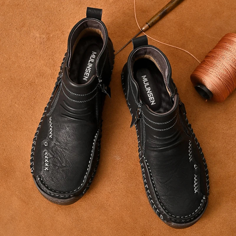 Men's Shoes Genuine Leather Luxury Slip on Shoe Handmade Ankle Boots Comfortable Timeless Winter Fashion Mid Cut Handmade Zipper Shoes