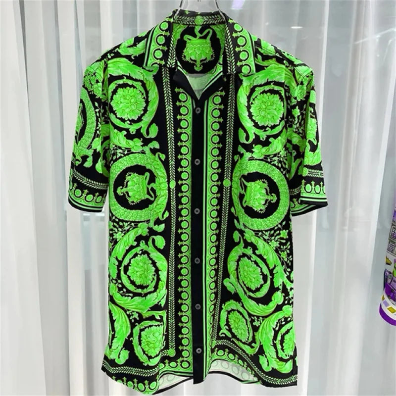 2025 Spring and Summer New Fashion Digital Printing Men's Short Sleeve Shirt High Quality Comfortable Lightweight Fabric