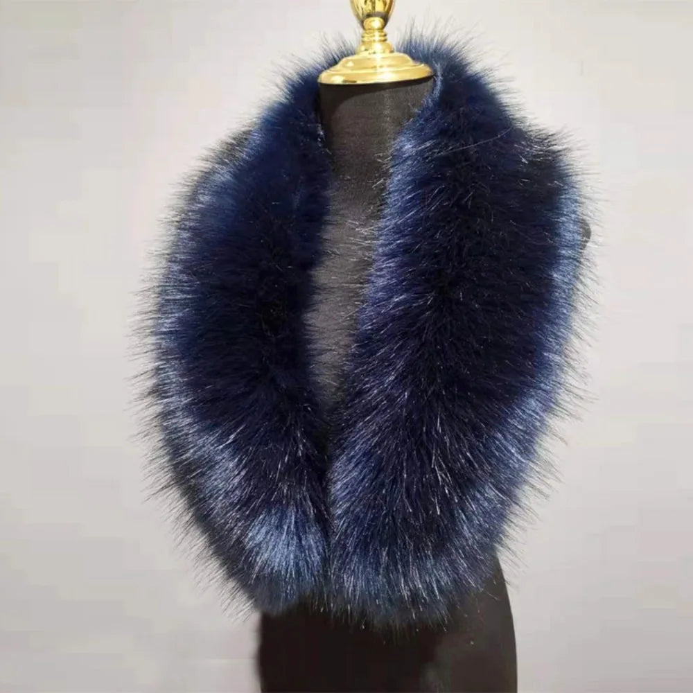 New 80cm Large Faux Fur Collar Detachable Winter Fur Gray Collar Neck Collar Wraps Jackets Hood Shawl Fake Fur