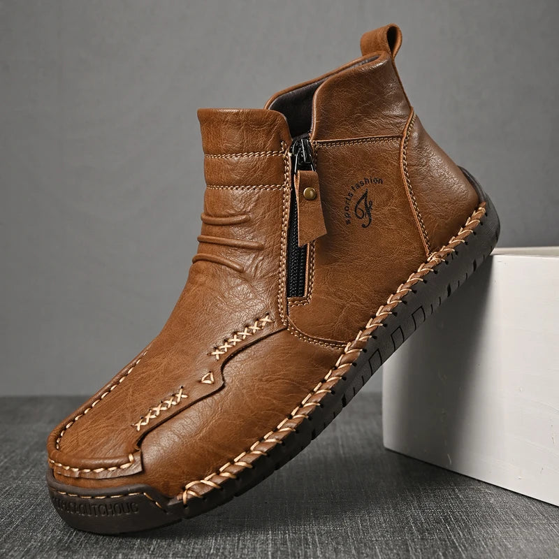 Men's Shoes Genuine Leather Luxury Slip on Shoe Handmade Ankle Boots Comfortable Timeless Winter Fashion Mid Cut Handmade Zipper Shoes