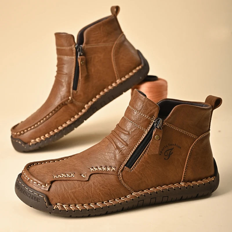 Men's Shoes Genuine Leather Luxury Slip on Shoe Handmade Ankle Boots Comfortable Timeless Winter Fashion Mid Cut Handmade Zipper Shoes