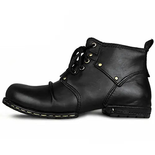 High Top Lace-Up Boots Men's Round Head Casual Leather Shoes Male Handmade Luxury Commuter High Quality Outdoor Men's Shoes