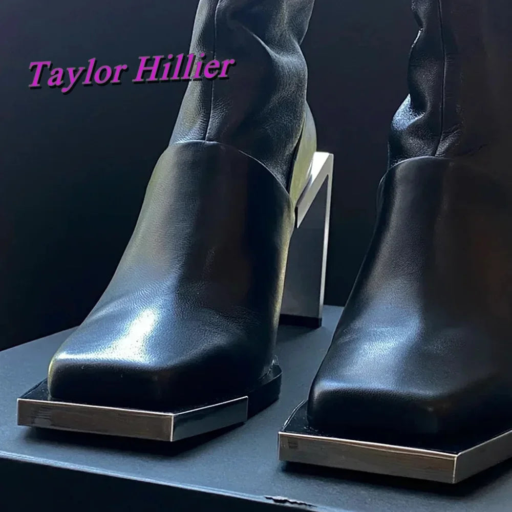 Black Strange Style Ankle Boots Patchwork Square Toe High Heels Cool Girls 2025 Solid Luxury Autumn Winter Women Fashion Shoes
