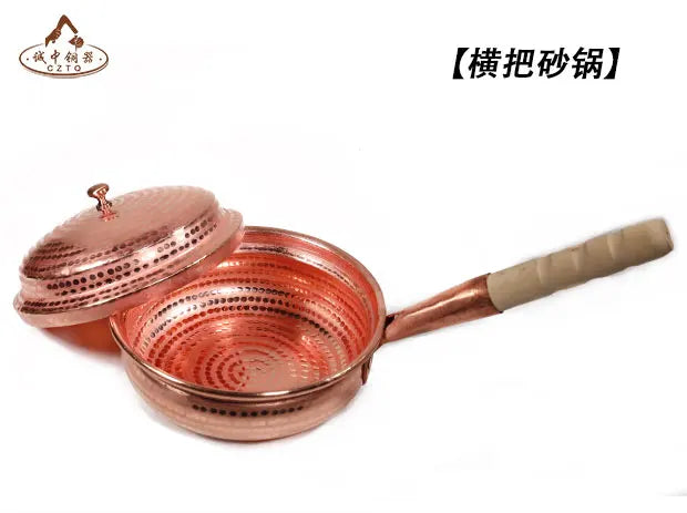 Handmade Pure Copper Double-Ear Rice Pot with Thickened Base Premium Heat Conduction Cookware for Noodles Soup Durable