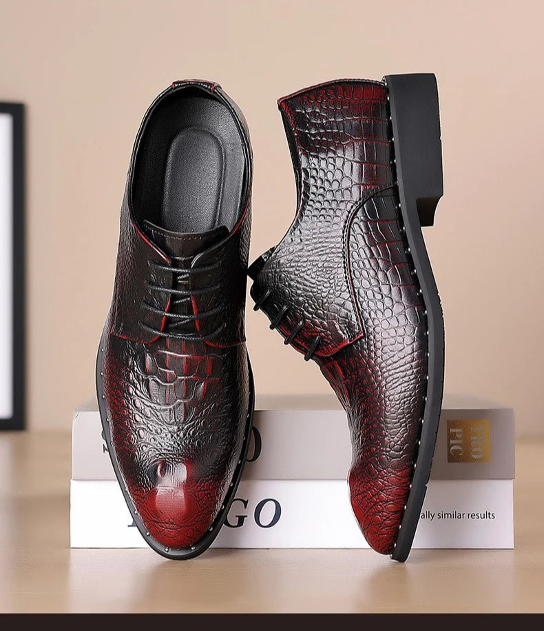 Genuine Leather Men Shoes Luxury Crocodile Skin Men's Dress Shoes Lace-Up Wedding Party Shoe Business Office Men Oxfords Shoes